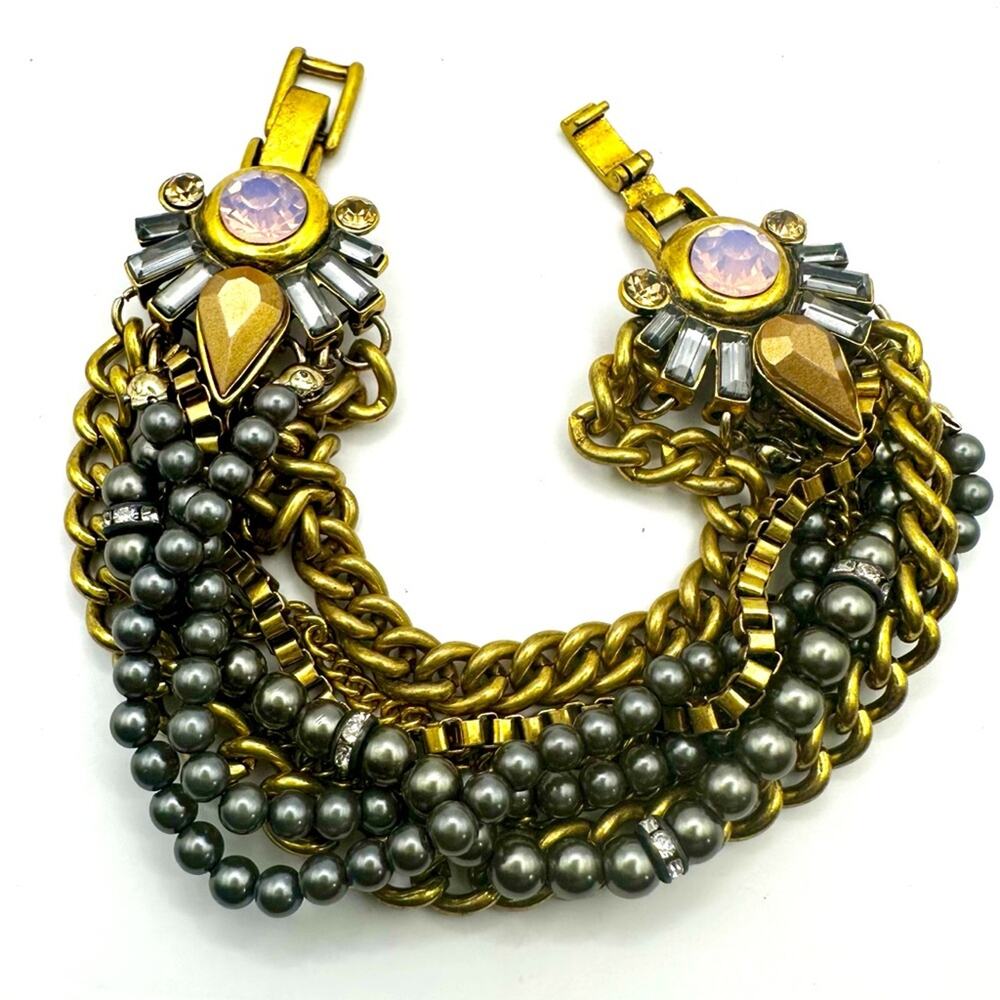 Art Deco Bracelet Chunky Chain  Maximalist Statement Jewelry Pink Mixed Metal